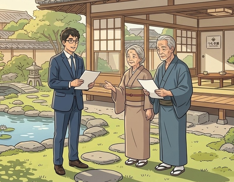 相談を受けるつむぎ屋のイラスト